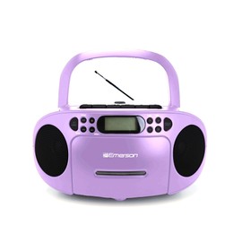 Emerson Portable CD Player Boombox with Cassette Player Combo, Tape Recorder, AM/FM Radio, AUX, Headphone Jack, Dual Speakers, AC/DC & Battery Operated - Stereo System for Home, Indoor & Outdoor Use