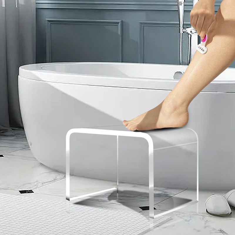 Jusalpha Heavy Duty Acrylic Shower Stool, Clear Acrylic Stands for