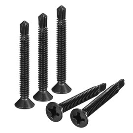 uxcell #12 x 2-1/4" Sheet Metal Screws, 100pcs Black Oxide 410 Stainless Steel Flat Head Phillips Drive Self Drilling Screws