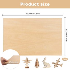 Plywood Sheets, 10PCS Thin Wood Board Sheets, Unfinished Basswood Sheets Board, Density Fiberboard Wooden Sheet Replacements for Home Decoration DIY Crafts Projects Woodcraft Model(300x200x2mm)