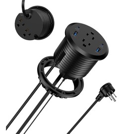 Jgstkcity Power Strip,Flush Mount Recessed Power Grommet,65W USB C Fast Charging,3-Inch Hole, 4 Outlets & 4 Ports, Ideal for Desktop & Countertop Outlet,Dual-Sided (Black, 10FT)