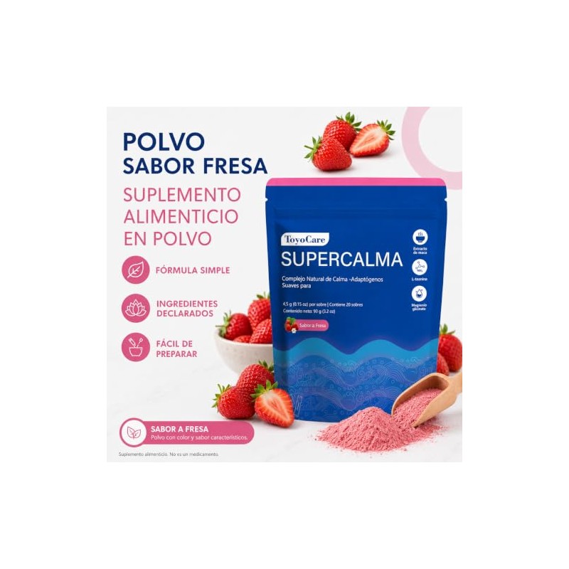 Polvo Sabor Fresa, Supercalm Suplemento Alimenticio, 20 Sobres