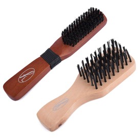 Fine Lines - Long Paddle Bristle Brush + Mini Bristle Brush Set - Boar and Nylon Bristle Hair Brush Set - Soft Bristle Hair Brush for Afro, Wet or Curly Hair - Bristle Hair Brushes for Women and Men