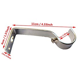 Curtain Pole Bracket Metal Heavy Duty Rod Wall Brackets Holder Set of 2 (Silver)