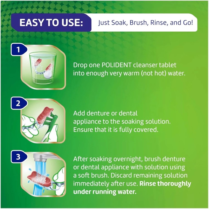 Polident Overnight Whitening Antibacterial Dental Appliance Cleanser Tablets, 60