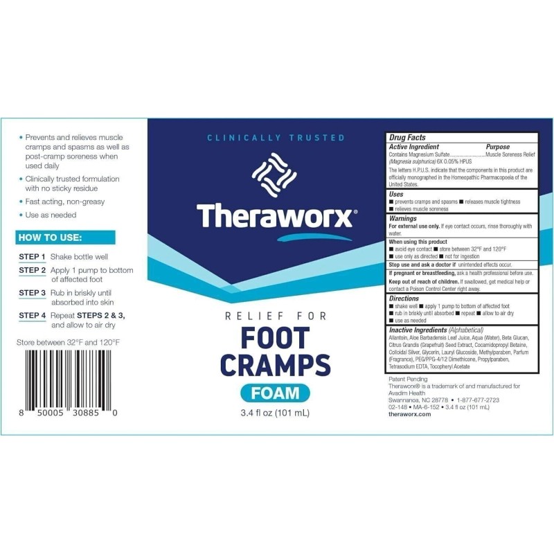 Theraworx Foot Cramp Foam Relief 3.4 Fl Oz
