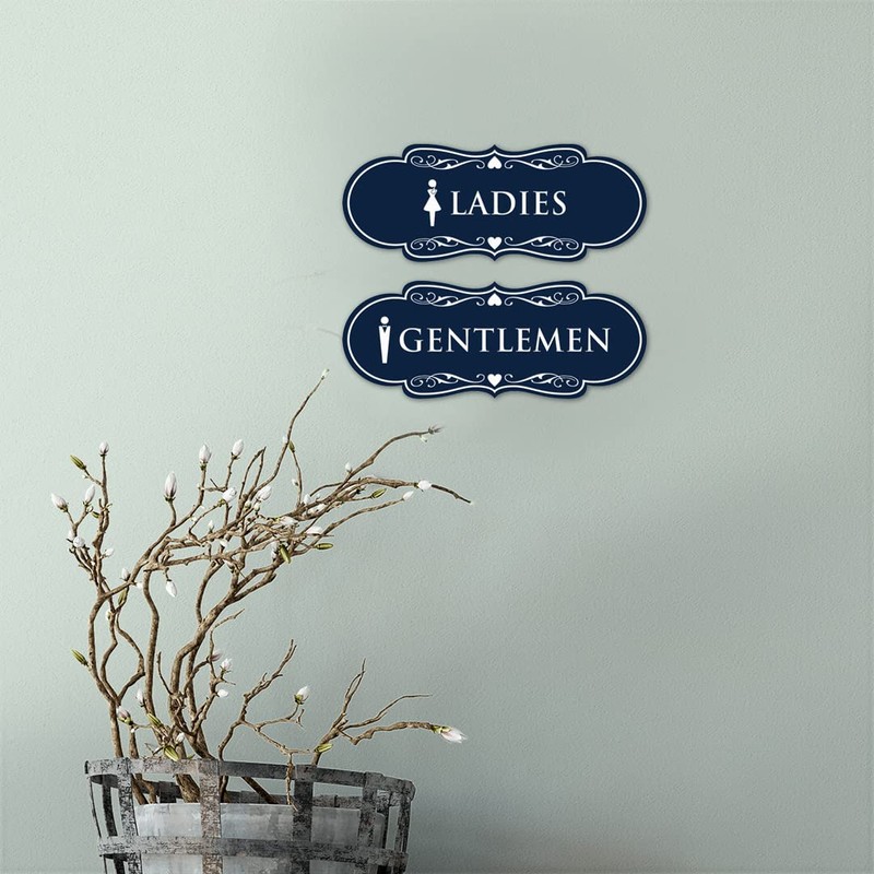 Designer Ladies and Gentlemen Figurines Restroom Signs, Set of 2