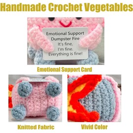 Emotional Support Dumpster- Handmade Crochet Dumpster Fire, Christmas Dumpster Fire Knitting Ornaments with Positive Card,Dumpster with Positive Words for Friends and Family Room Decor