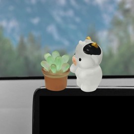 OYIXIO Cute Cows and Potted Plant Car Decoration, Fun Interior Accessory for Rearview Mirrors and Dashboard, Suitable for Women's Kawaii Cars Gifts