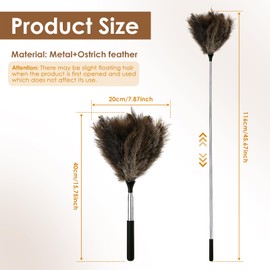 Extendable Ostrich Feather Duster - 45'' / 79'' Feather Dusters for Cleaning, Fluffy Natural Genuine Ostrich Feathers Cleaning Supplies for Pendant lamp, High Ceiling, Blinds, Furniture (45'')