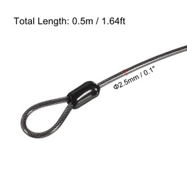 PATIKIL Security Steel Cable 2.5mm x 0.5m/1.64ft Coated Luggage Lock Wire Rope with Double Loop Black