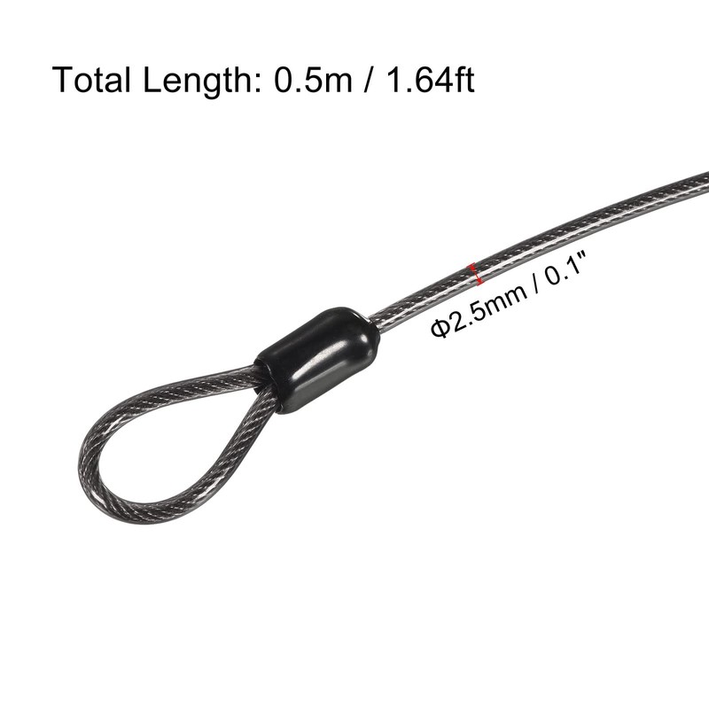 PATIKIL Security Steel Cable 2.5mm x 0.5m/1.64ft Coated Luggage Lock