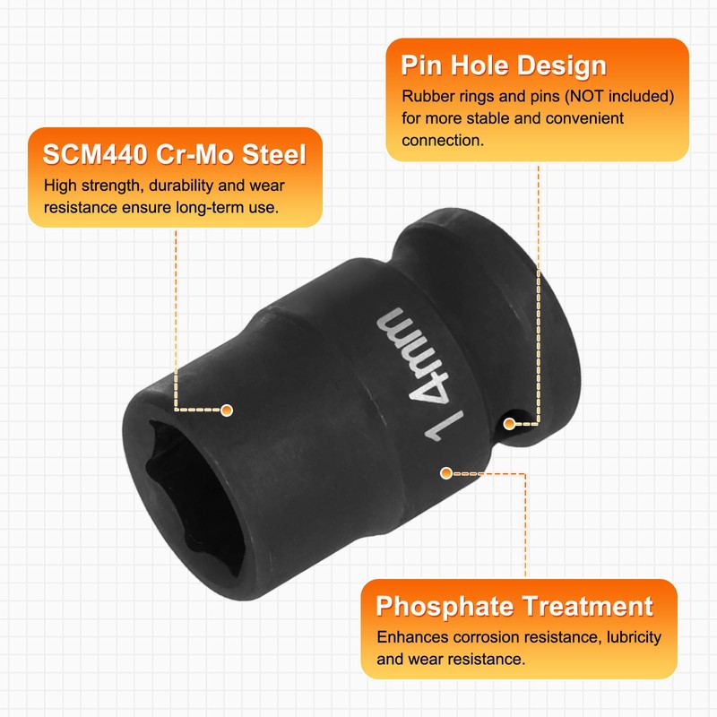 sourcing map 6 Point Impact Socket 14mm Metric Socket 1/2"