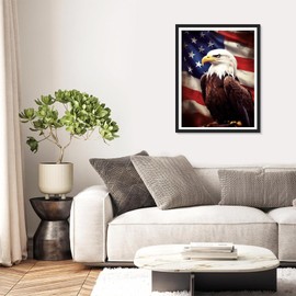 QAZWSX Eagle Diamond Painting Kits, Diamond Art Kit for Adults, Realistic Eagle and American Flag 5D Paint with Diamond for Parents, for Home Decor Christmas Gifts 12x16inch