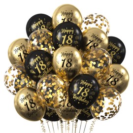 Balloons 18th Birthday Decoration, Pack of 30 Latex Balloons, 18th Birthday Boy Girl, Happy 18th Birthday Balloons Black Gold, Birthday Party Decoration