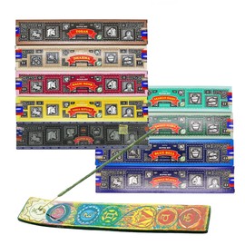 Satya Super Hit Incense Sticks Pack of 9 15 Grams Boxes with Ash Catcher Incense Burner Indian Perfumed Hand Rolled Agarbatti Perfect for Worship, Church, Aroma Therapy, Relaxation, Positivit