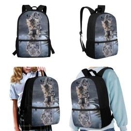 Uourmeti Cat Reflection Tiger Kids Backpack and Lunch Bag for Girls Boys 8-10 Middle School Bag with Water Bottle Holder Pencil Case Pouch Lightweight Bookbags for Teens Hiking Satchel Bags