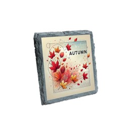 Autumn Leaves Slate Coaster with Vibrant Red and Yellow Foliage Design for Home Decor (slco-kf25-1433)