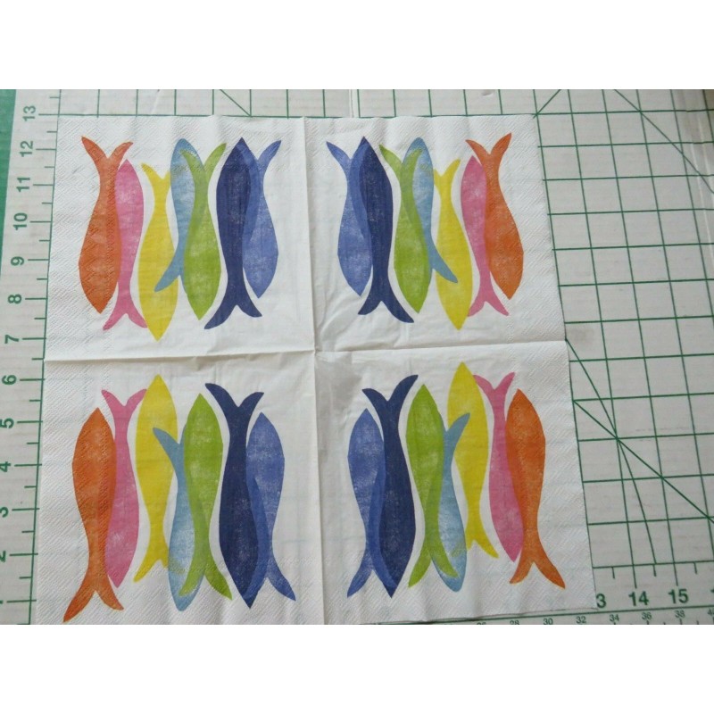 IHR Two Decorative Luncheon Napkins for Decoupage "Hand Stamped Fish"