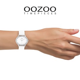 Oozoo Timepieces Women's Watch - Wrist Watch with 18 mm Leather Strap | High-Quality Watch for Women - Elegant Analogue Women's Watch in Round, Silver / white, Strap.