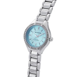 Miykon Women’s Chic Genuine Crystal Bracelet Watch, Silver Bracelet, Blue Dial, 27mm, Chic, Luxury, Dress, Office Wear, Casual, Elegant, Metal
