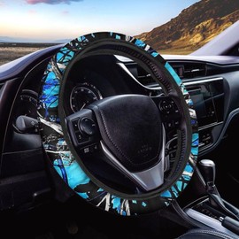 GePrint Blue Camo Steering Wheel Covers for Women Universal 15 inch,Cute Car Accessories Universal Neoprene Anti Slip Car Truck Protector Automotive Interior Decor