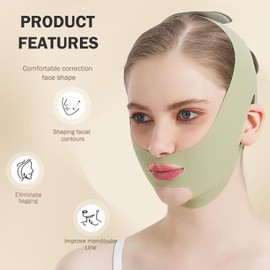 MASIKA Chin Strap for Sleeping，V-Line Mask,，V-Line Lifting Chinstrap，Jaw Exerciser, Reusable Face Strap.Jaw Strap,Jawline Shaper,Double chin strap，Chin lifting strap，Face lifting strap，Green,M