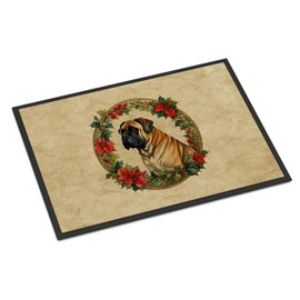 Caroline's Treasures DAC2394MAT Mastiff Christmas Flowers Doormat Front Door Mat Indoor Outdoor Rugs for Entryway, Non Slip Washable Low Pile, 18H X 27W