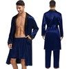 SWOMOG Men's 3 Pcs Robe Silk Satin Kimono Bathrobe with