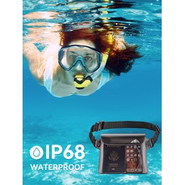 HEETA 2-Pack Waterproof Pouch with Waist Strap, Screen Touchable Dry Bag with Adjustable Belt for Phone Valuables for Kayaking Swimming Snorkeling Boating Fishing Surfing Beach (White & Grey)