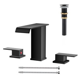 AVSIILE Matte Black Waterfall Bathroom Faucet 3 Hole, 8 Inch Widespread Modern 3 Piece Bathroom Sink Faucet, Touch On Lavatory Faucet for Vanity RV Restroom, Straight Spout