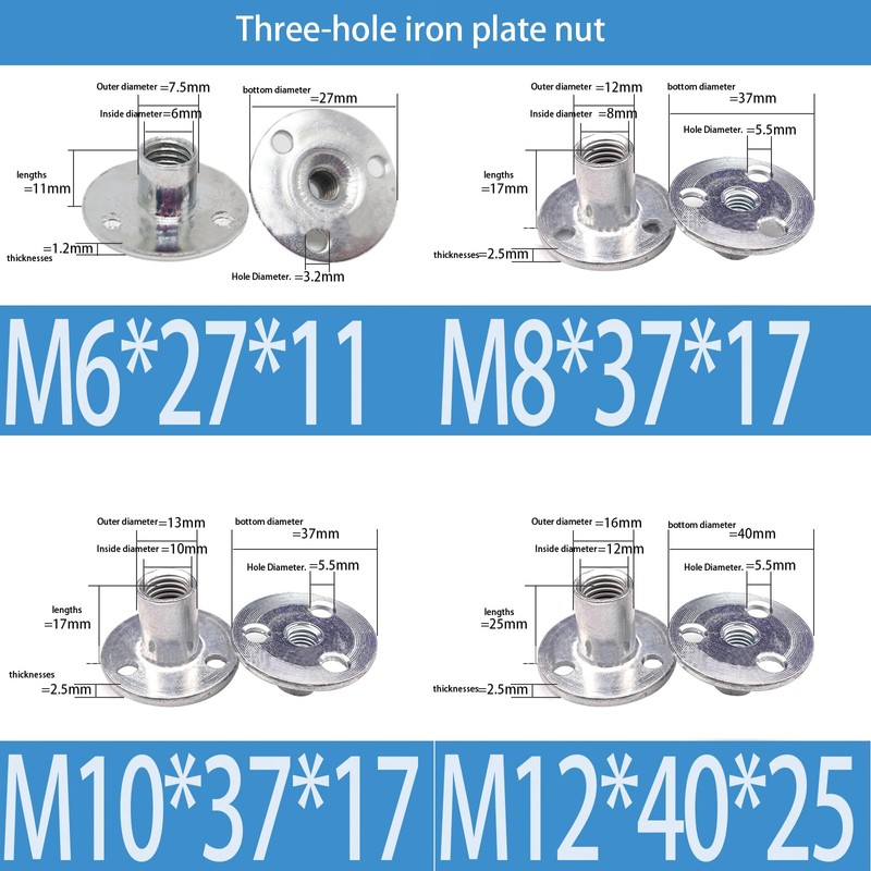 Leliafleury 10Pcs Brad Hole Tee Nuts M6 Female Thread Carbon