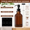 Modern Kitchen Soap Dispenser Set with Wood Tray, Amber Glass
