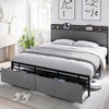 Full Size Bed Frame, Storage Headboard with Charging Station, Platform