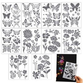 Rnigra 10pcs Stencils for Painting, Mixed Size Butterfly and Flower Stencils for Crafts Reusable, for Scratch Art, Canvas, Wood Wall, Furniture Decoration DIY Craft Making