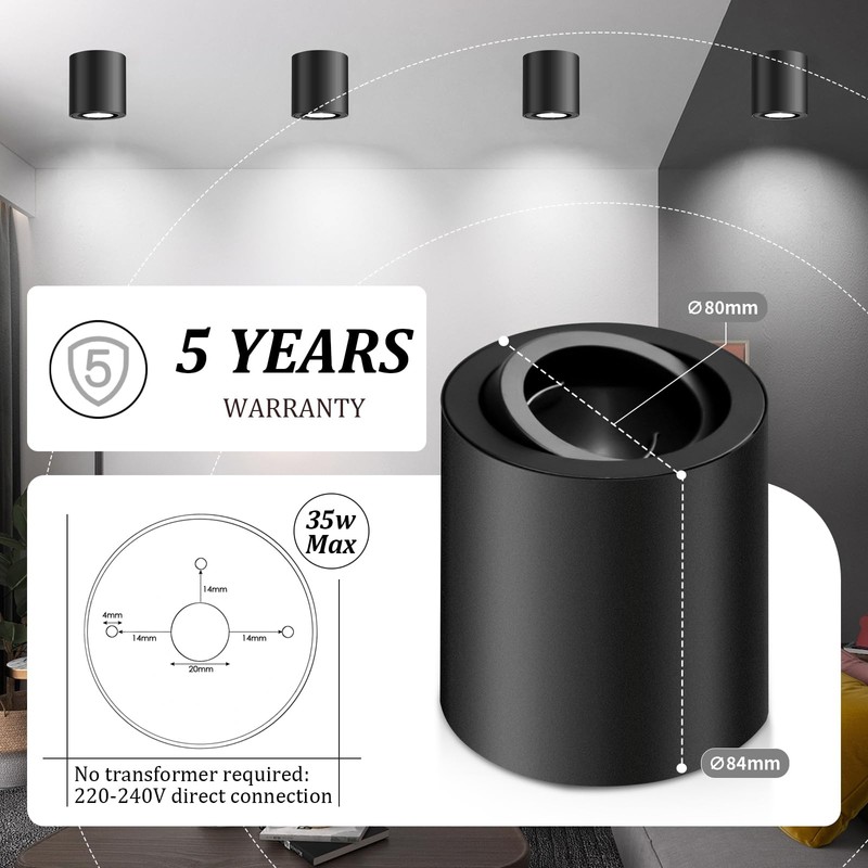 GeyouLux 4 x LED Surface-Mounted Spotlights, Dimmable, Diameter 80 x