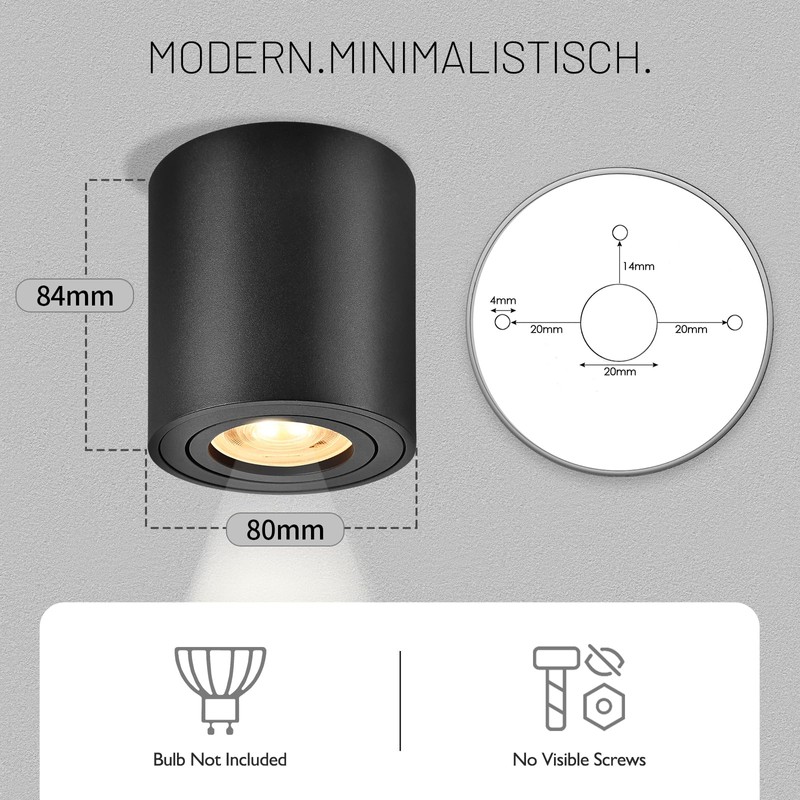 YindaLux Set of 4 surface-mounted spotlights, black: 30° swivelling surface-mounted