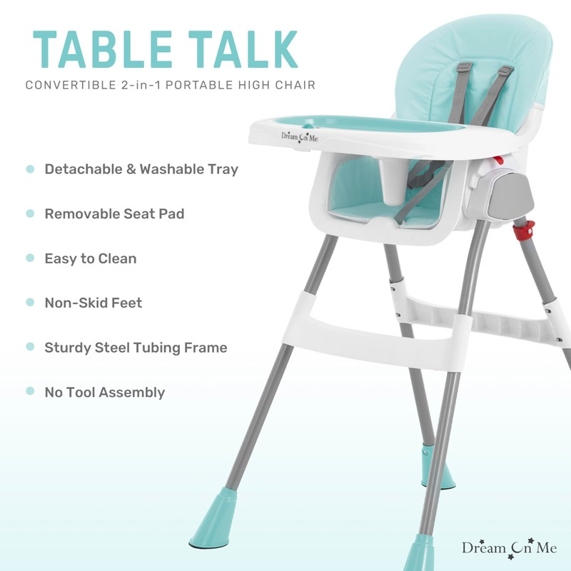 Dream On Me Portable 2-in-1 Tabletalk High Chair, Convertible Compact