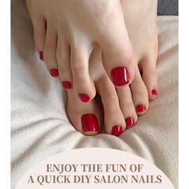 Toe Gel Nail Stickers - 34PCS Salon Quality Wraps no UV Light Needed - Long Lasting Toe Nail Polish Strips for Women (Fiery Red)