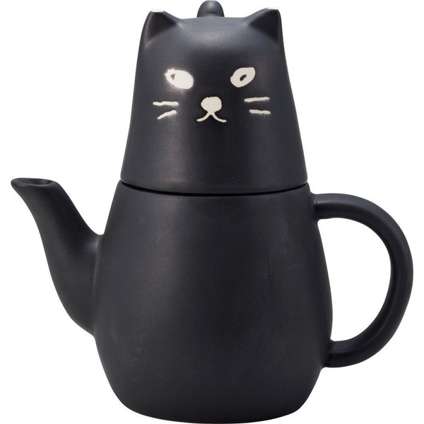 Sun Art, Porcelain Tea Set for One Person, Teapot and Teacup Set, Black Cat Shape
