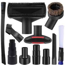 11PCS Universal Vacuum Attachment Kit Wet Dry Plastic Vacuum Hose Adapter 1-1/4" Vacuum Accessories with Horse Hair Brush Extension Wand Flexible Crevice Tool Adapter for Shop Vac Accessories (11pcs)