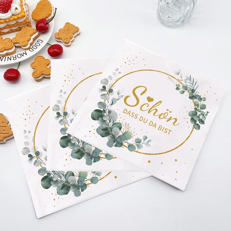 GROVBLE Pack of 80 Serviettes Schön Dass Du Da Bist,