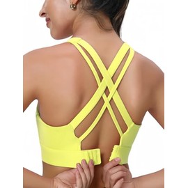 High Impact Sports Bra for Women Molded Cup Back Closure High Support Womens Sports Bras Criss-Cross Back Workout Running Bra, Yellow, Small