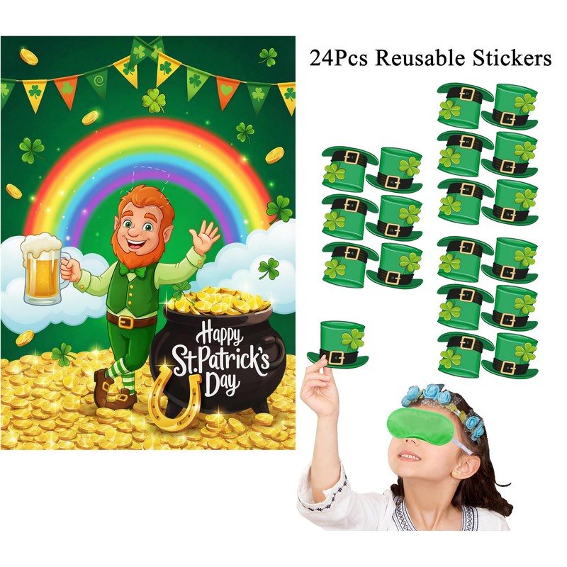 HRENCY St Patricks Party Games Pin The Hat on The