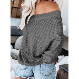 Waffle Knit Tunic for Women Blouse Vneck Tops Loose Fitting Bat Wing Plain Shirts