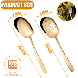 Tomuvpzn Stainless Steel Serving Spoon, Set of 2 Large Spoons, Serving Spoons and Slotted Spoons Made of Stainless Steel, Salad Servers Stainless Steel Serving Spoon Set, for Banquet, Buffet,