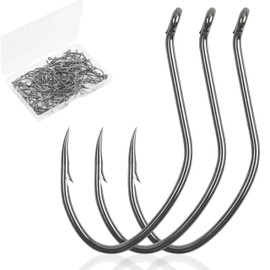 Big River Bait Hook Catfish Hook, 80pcs Live Bait Hook Octopus Beak Offset Fishing Hooks Circle Hooks Saltwater Size Black Nickel Fishing Hooks Trotline Hooks Catfishing Tackle Gear (8#-80pcs)