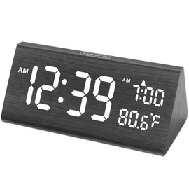 DreamSky Wooden Digital Alarm Clock for Bedroom - 7.7" Electric Clocks with USB Ports, Large Numbers, Temperature, 0-100% Brightness Dimmer, Adjustable Alarm Volume, Snooze, 12/24H
