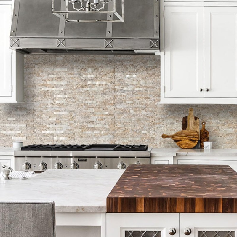 AULIGET Faux Stone Peel and Stick Backsplash, Sandstone with Metal