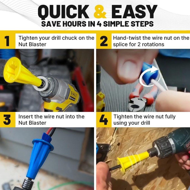 Rack-A-Tiers Nut Blaster - Tighten Wire Nuts with Drill, Universal